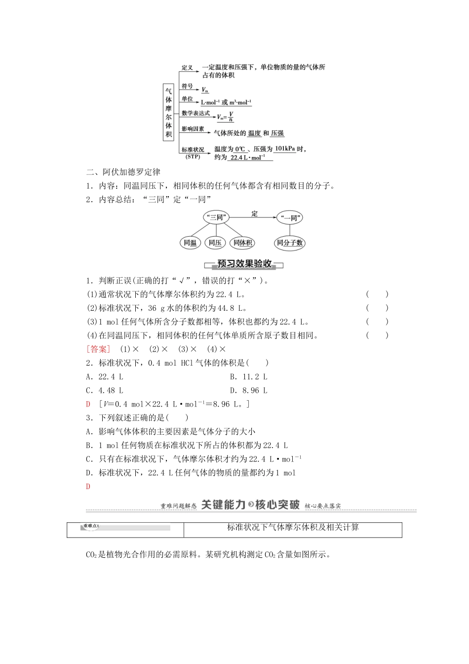 高中化学 第1章 认识化学科学 第3节 第2课时 气体摩尔体积学案 鲁科版必修第一册-鲁科版高中第一册化学学案_第2页