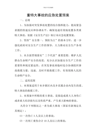 重特大事故的应急处置预案
