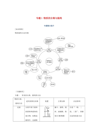 高中化学 专题1 物质的分离与提纯专题整合提升学案 苏教版选修6-苏教版高二选修6化学学案
