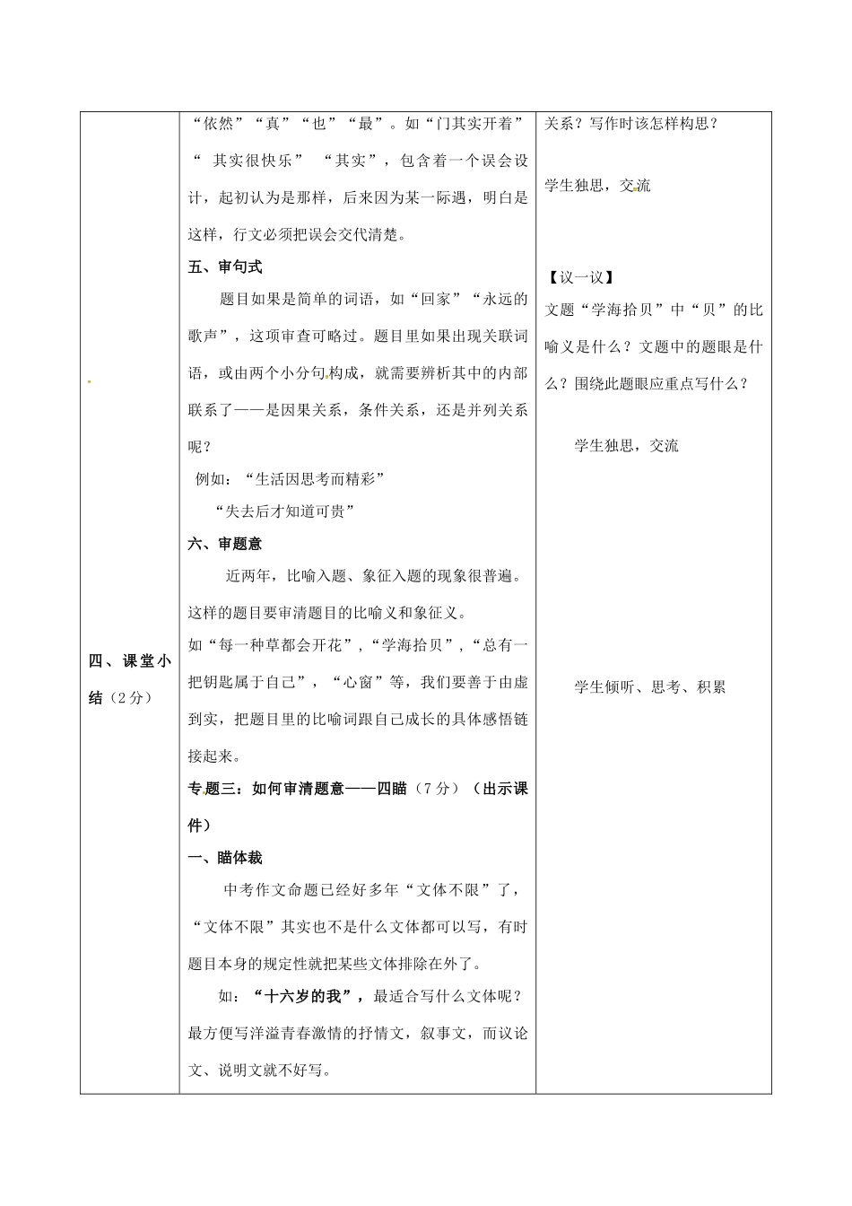 辽宁省恒仁满族自治县中考语文专题复习 作文 作文审题立意 审题篇教学设计-人教版初中九年级全册语文教案_第3页