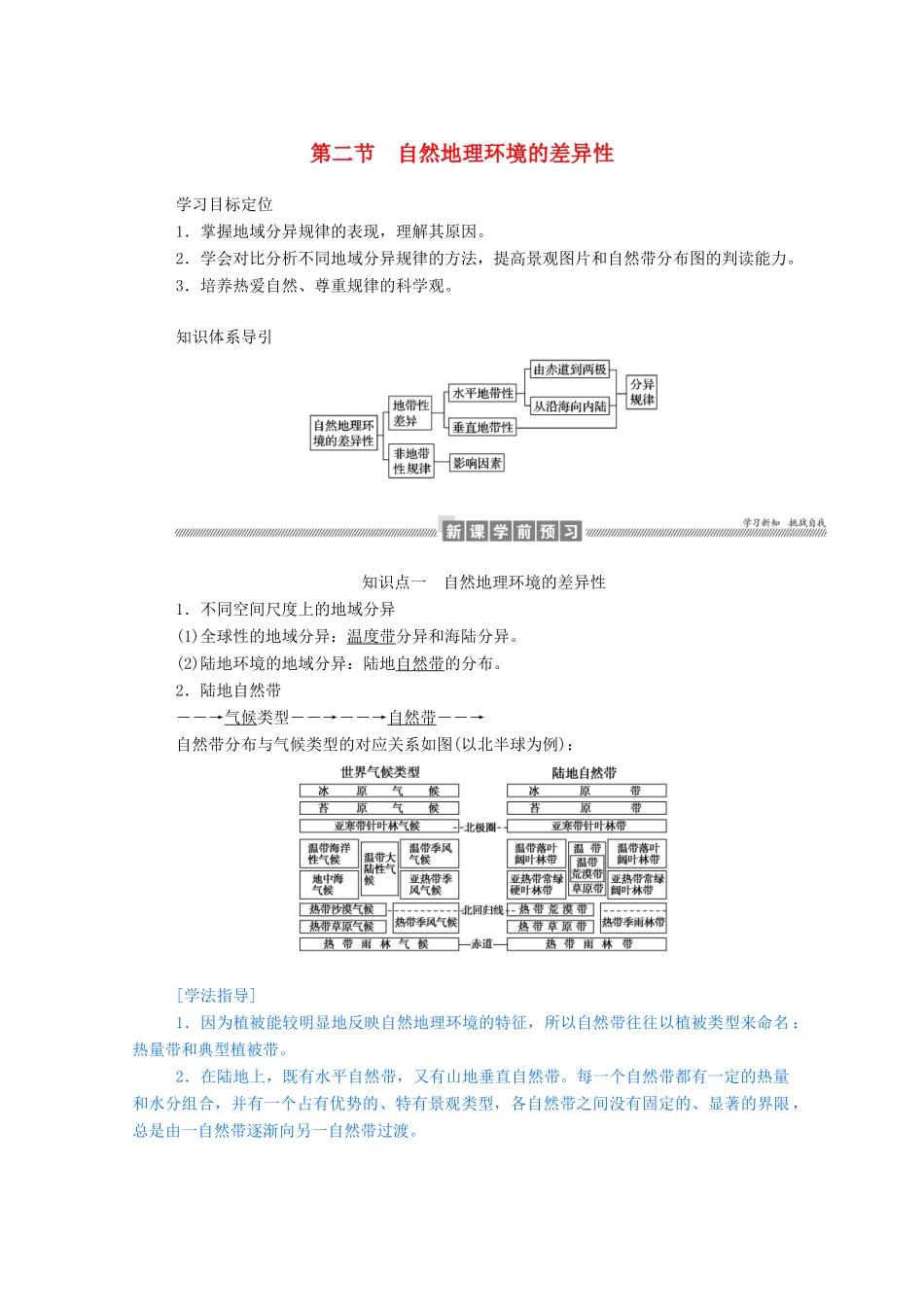高中地理 第五章 自然地理环境的整体性与差异性 5.2 自然地理环境的差异性学案（含解析）新人教版必修1-新人教版高一必修1地理学案_第1页