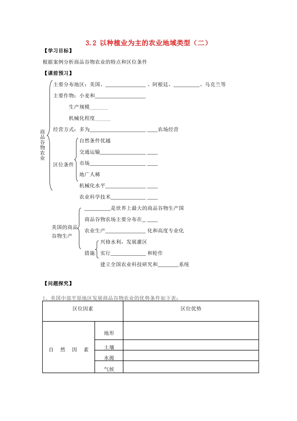 高一地理 3.2以种植业为主的农业地域类型（二）学案 中图版_第1页