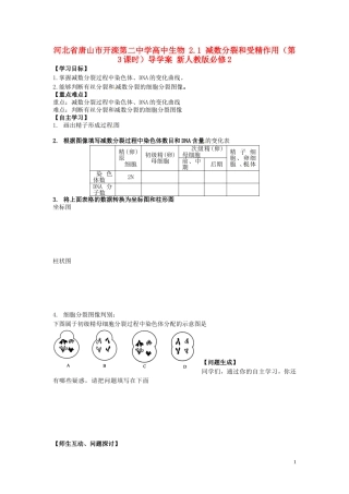 河北省唐山市开滦第二中学高中生物 2.1 减数分裂和受精作用（第3课时）导学案 新人教版必修2