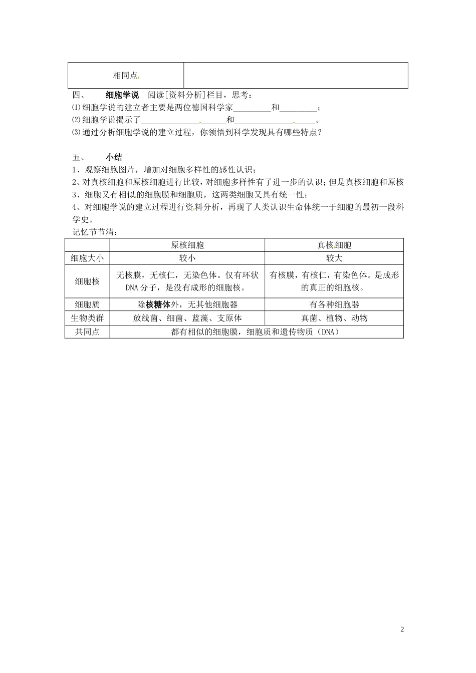 河南省开封市高一生物《1.2 细胞的多样性和统一性》学案_第2页