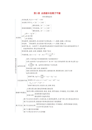 高中化学 第3章 水溶液中的离子平衡章末系统总结学案 新人教版选修4-新人教版高二选修4化学学案