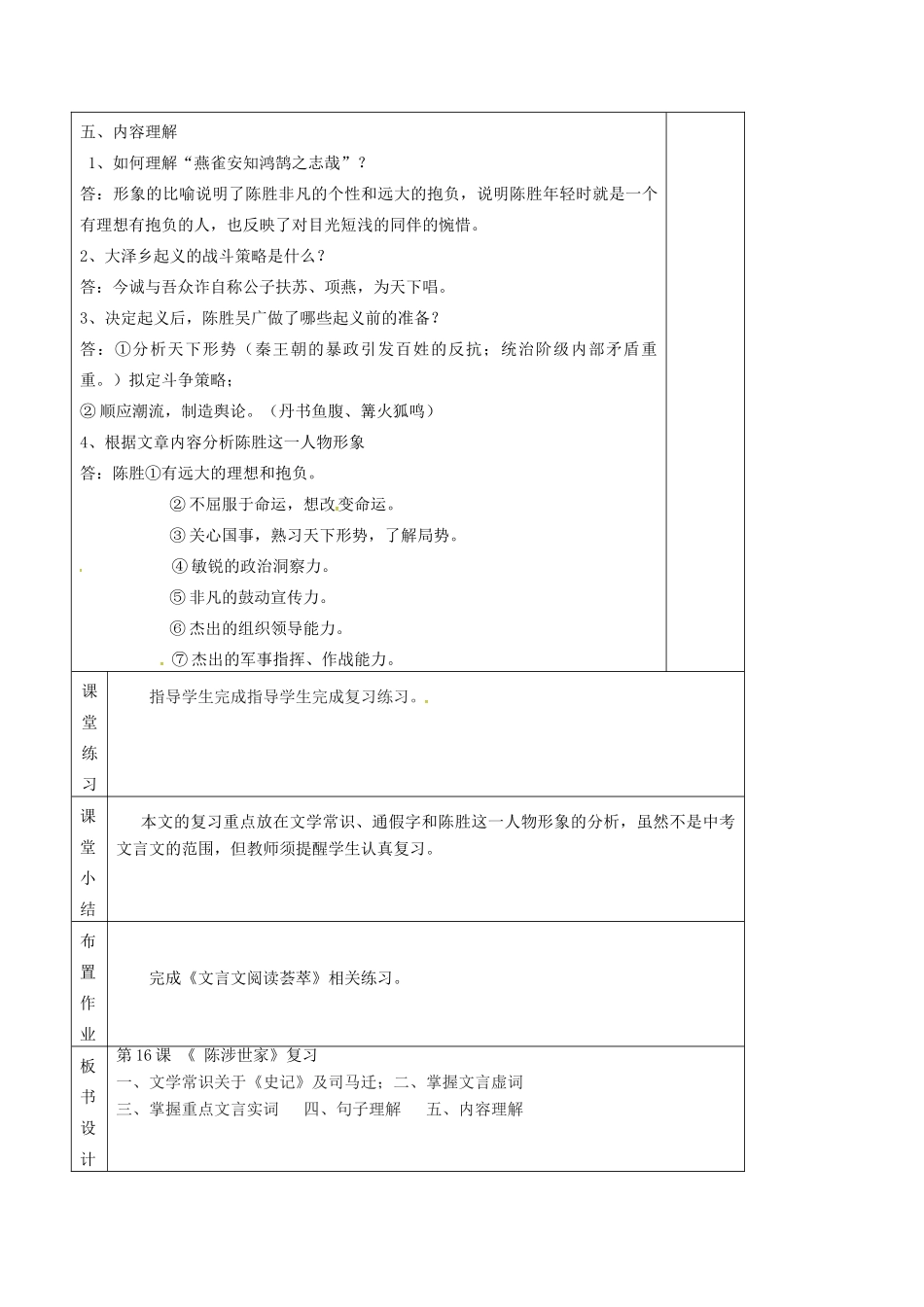 九年级语文上册 第16课《陈涉世家》复习教案 苏教版-苏教版初中九年级上册语文教案_第3页