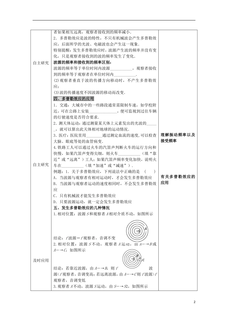 吉林省敦化市第二中学高中物理《多普勒效应》导学案 新人教版选修3-4_第2页