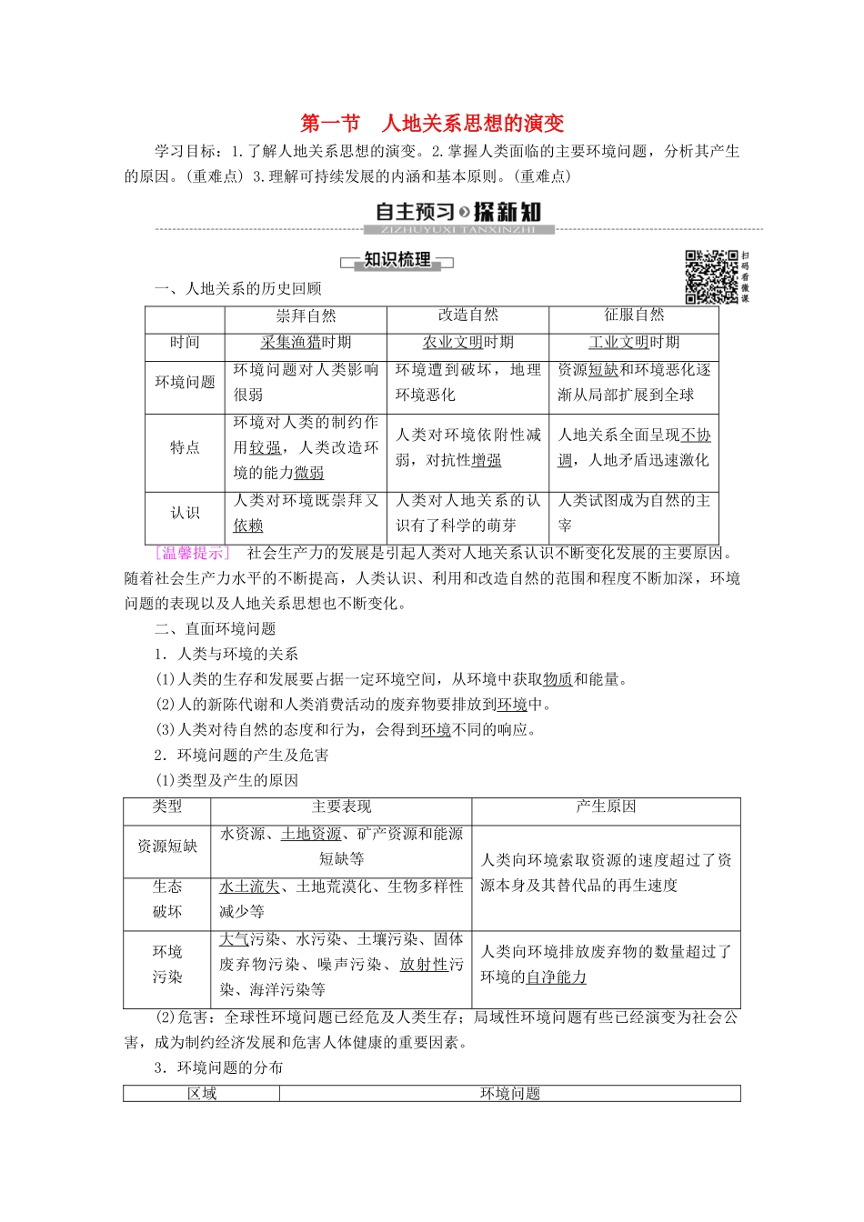 高中地理 第6章 人类与地理环境的协调发展 第1节 人地关系思想的演变学案 新人教版必修2-新人教版高一必修2地理学案_第1页