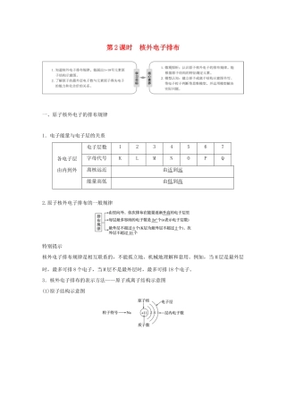 高中化学 第1章 原子结构与元素周期律 第1节 原子结构 第2课时 核外电子排布学案 鲁科版必修2-鲁科版高一必修2化学学案