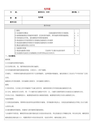 浙江省中考科学（物理部分）复习讲义 专题9 电和磁-人教版初中九年级全册物理教案