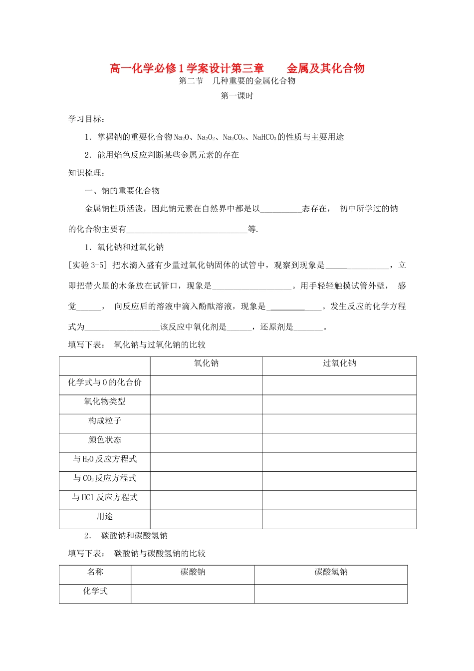 高中化学 3.2.1几种重要的金属化合物学案设计 新人教版必修1_第1页