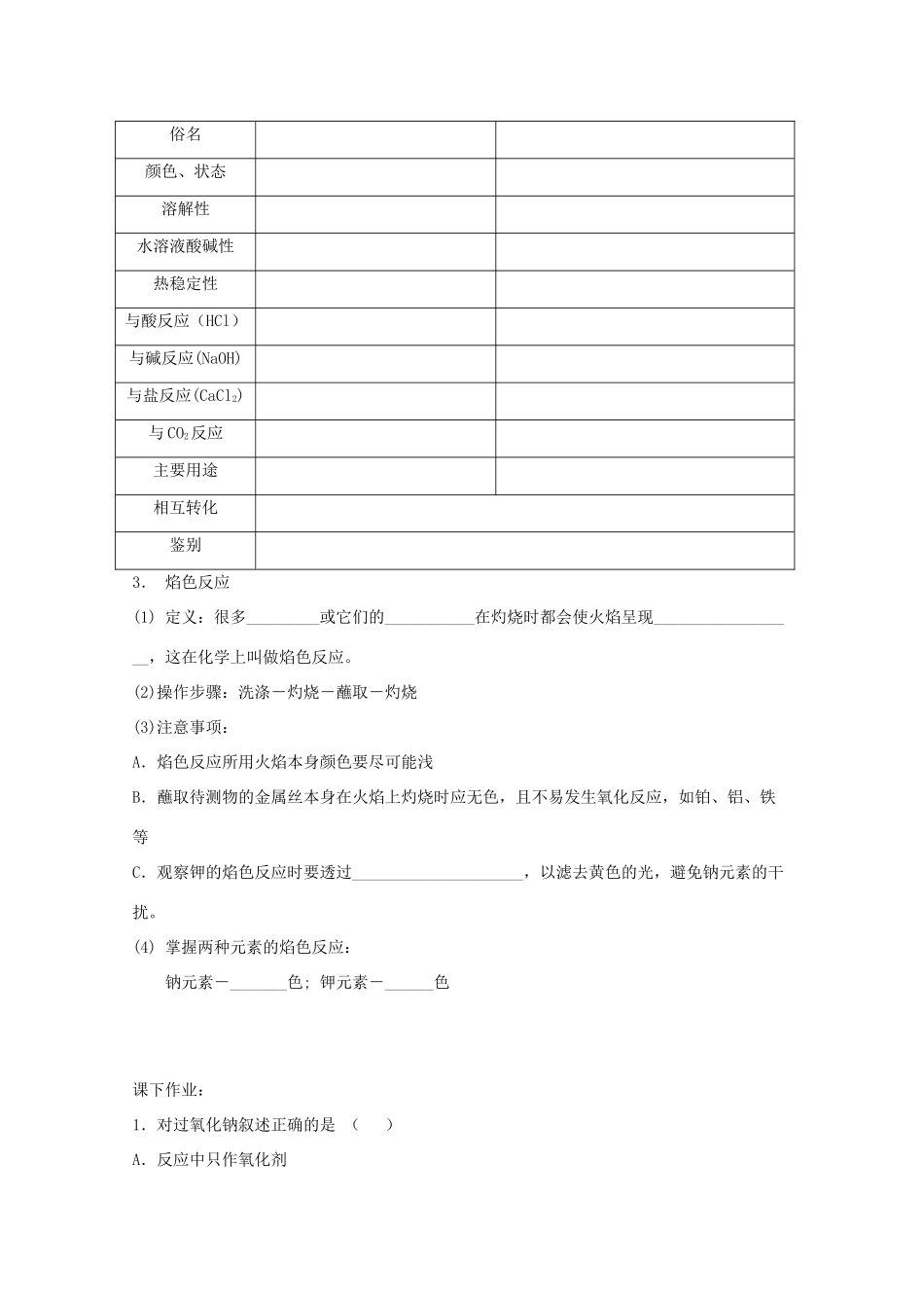 高中化学 3.2.1几种重要的金属化合物学案设计 新人教版必修1_第2页