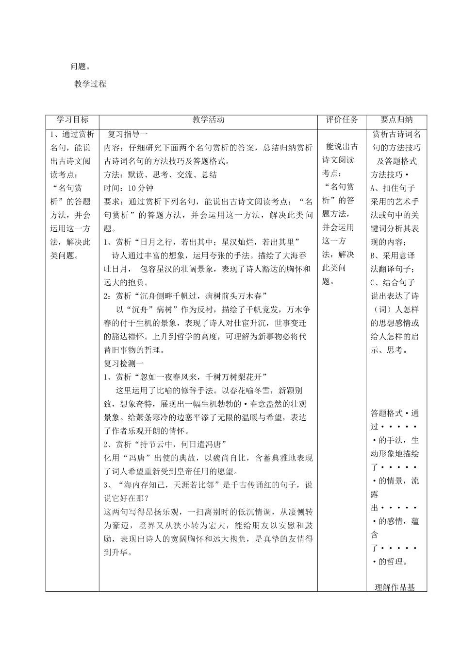 （河南专用）中考语文二轮复习 古诗文阅读 专项训练（第2课时）精品教案 新人教版-新人教版初中九年级全册语文教案_第2页