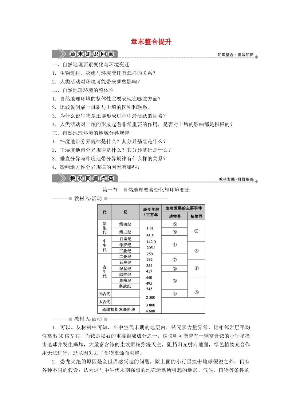 高中地理 第三章 自然地理环境的整体性与差异性 6 章末整合提升学案 湘教版必修1-湘教版高一必修1地理学案_第1页