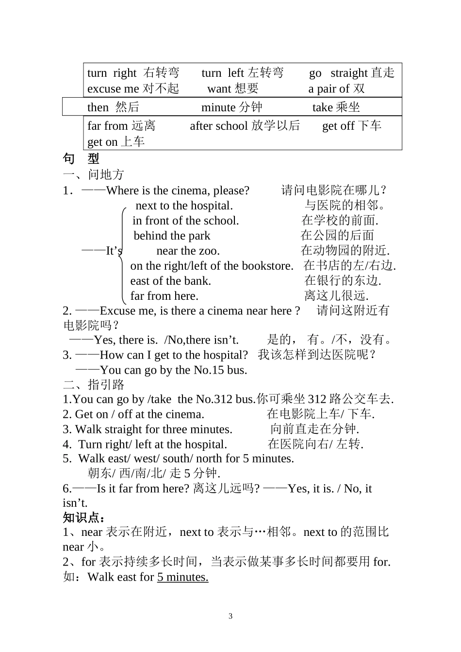 pep版-六年级上册--课文语法知识总结_第3页