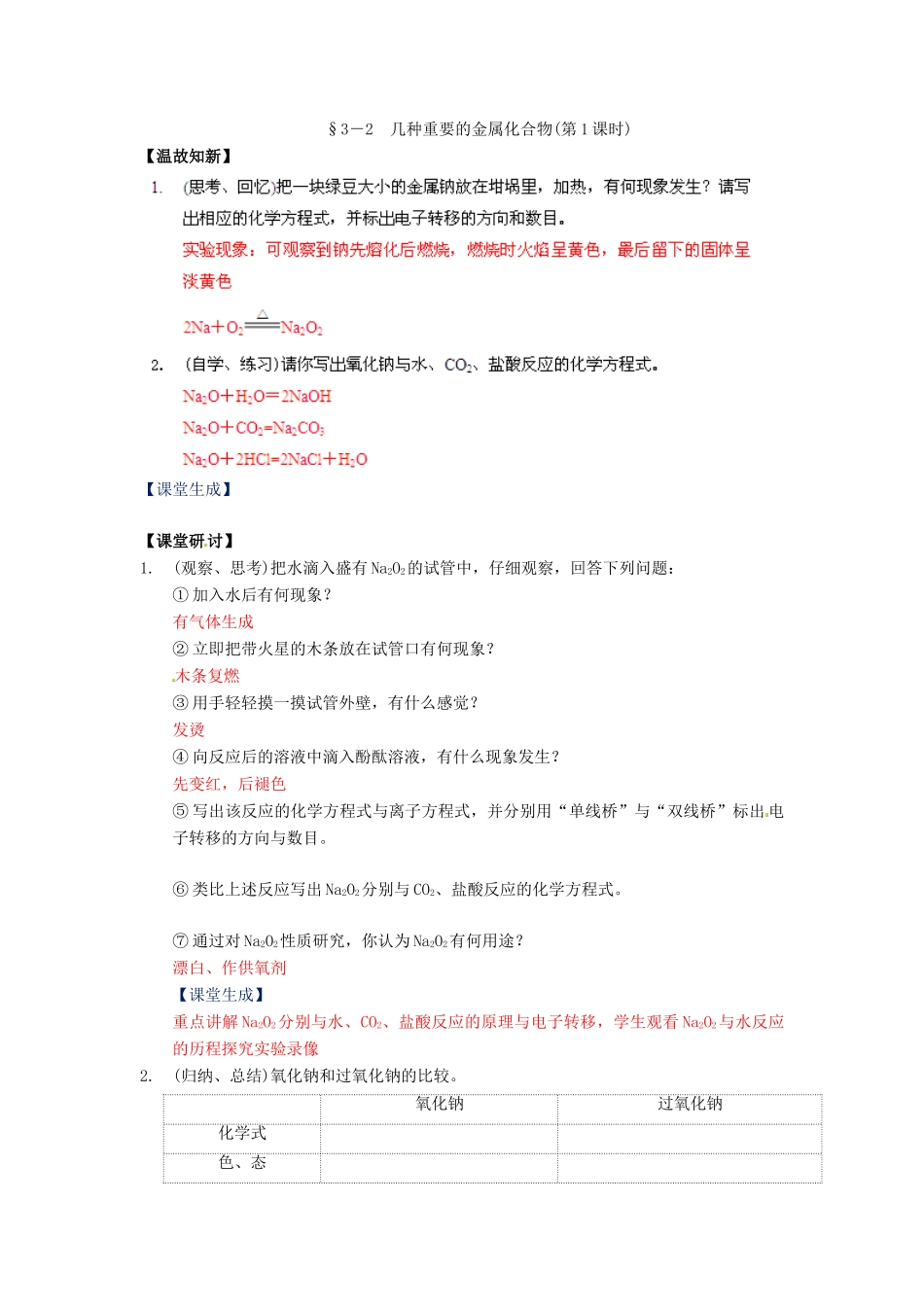 高中化学 3.2《几种重要的金属化合物》（第1课时）教案 新人教版必修1_第2页