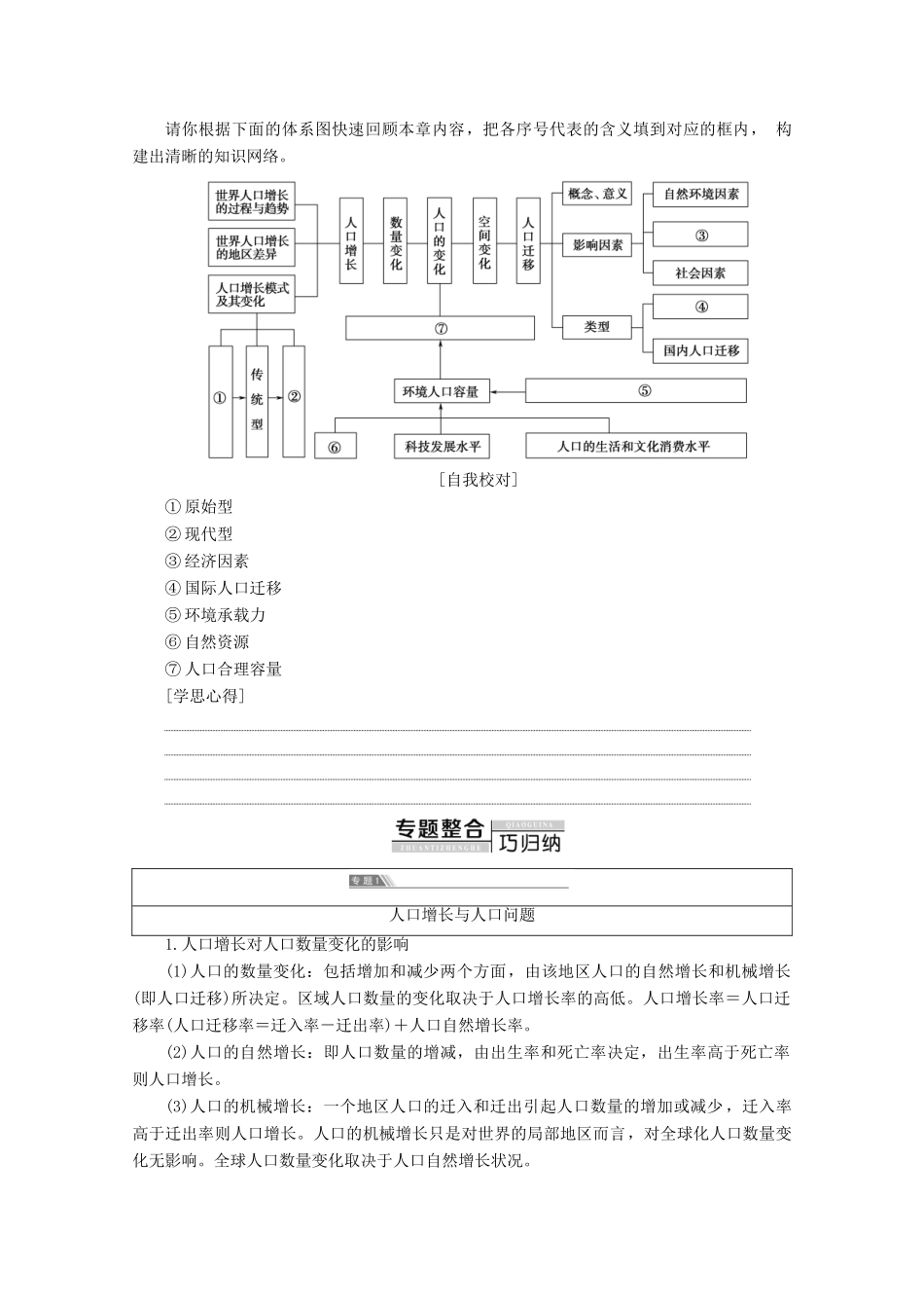 高中地理 第1章 人口的变化章末小结与测评学案 新人教版必修2-新人教版高一必修2地理学案_第3页