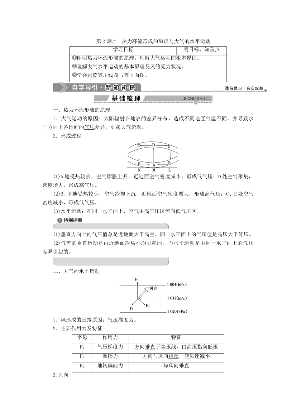 高中地理 第二章 自然环境中的物质运动和能量交换 5 第三节 大气环境 第2课时 热力环流形成的原理与大气的水平运动学案 湘教版必修1-湘教版高一必修1地理学案_第1页