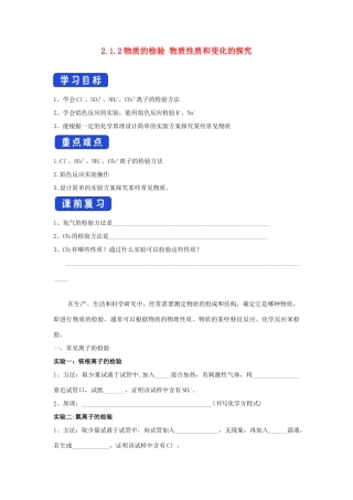 高中化学 2.1.2 物质的检验 物质性质和变化的探究学案（1）苏教版必修第一册-苏教版高一第一册化学学案