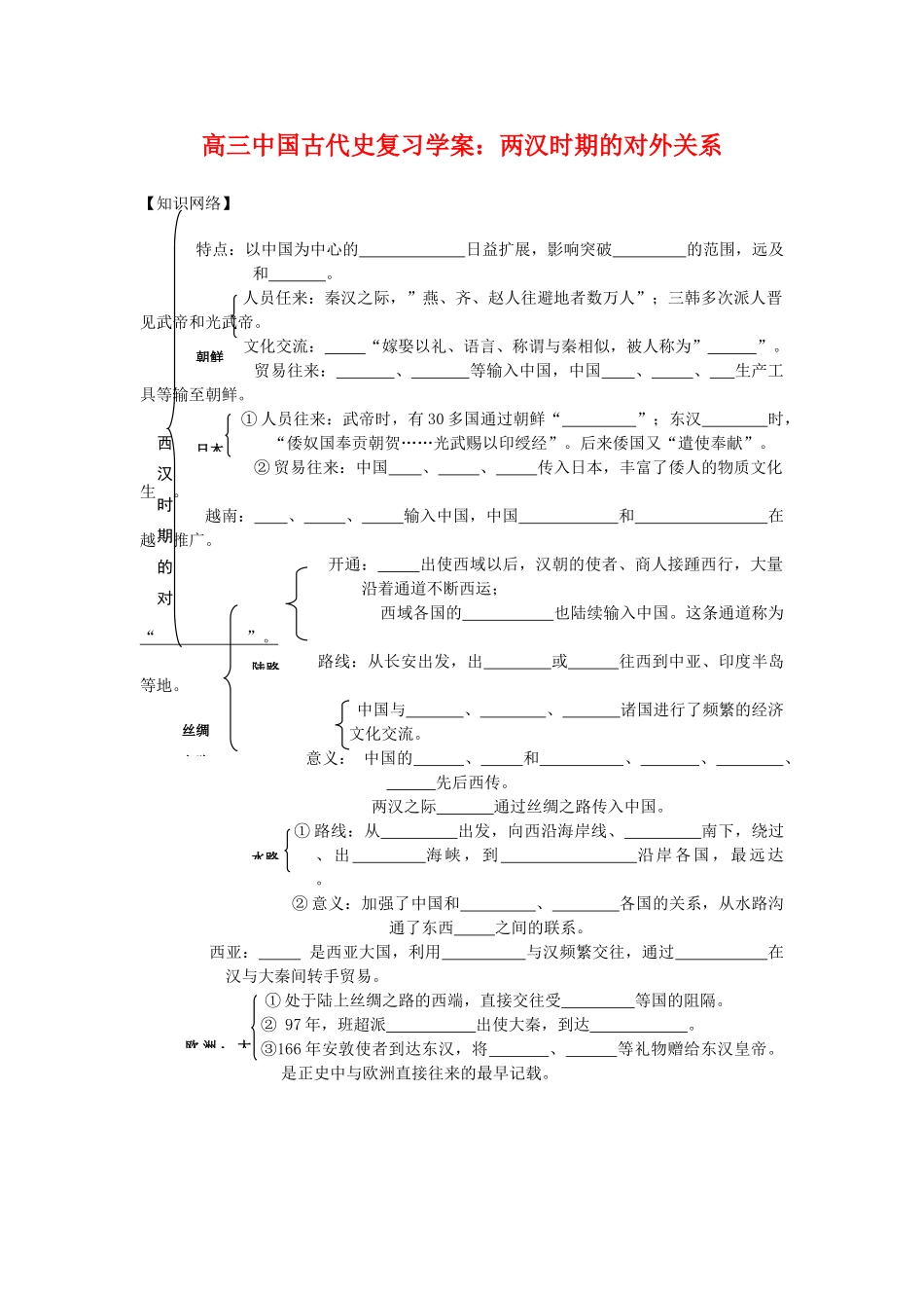 高三历史中国古代史复习学案：2.6  两汉时期的对外关系旧人教版_第1页