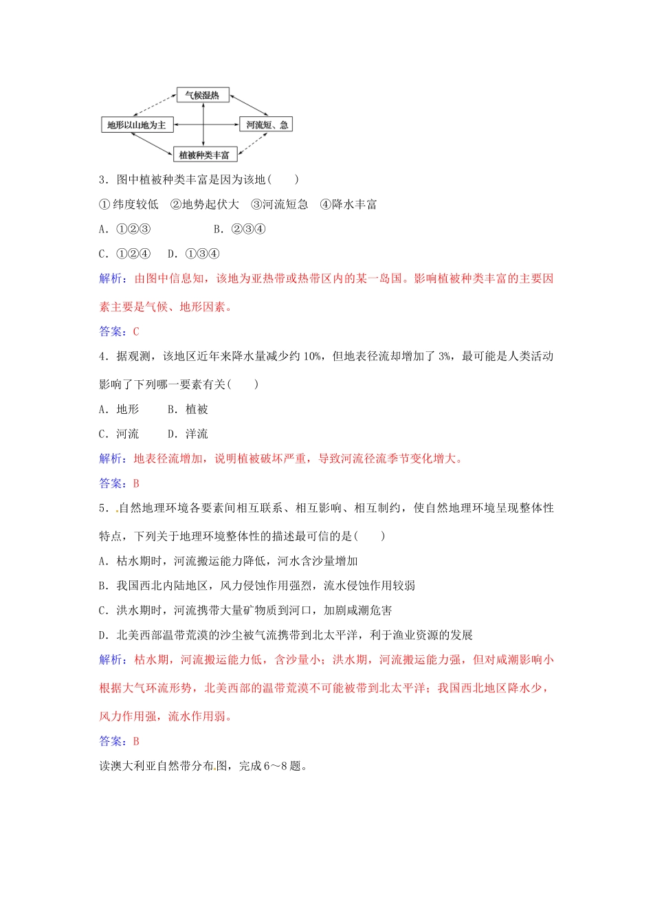 高中地理 第三章 地理环境的整体性和区域差异章末综合检测（三） 中图版必修1-中图版高一必修1地理学案_第2页