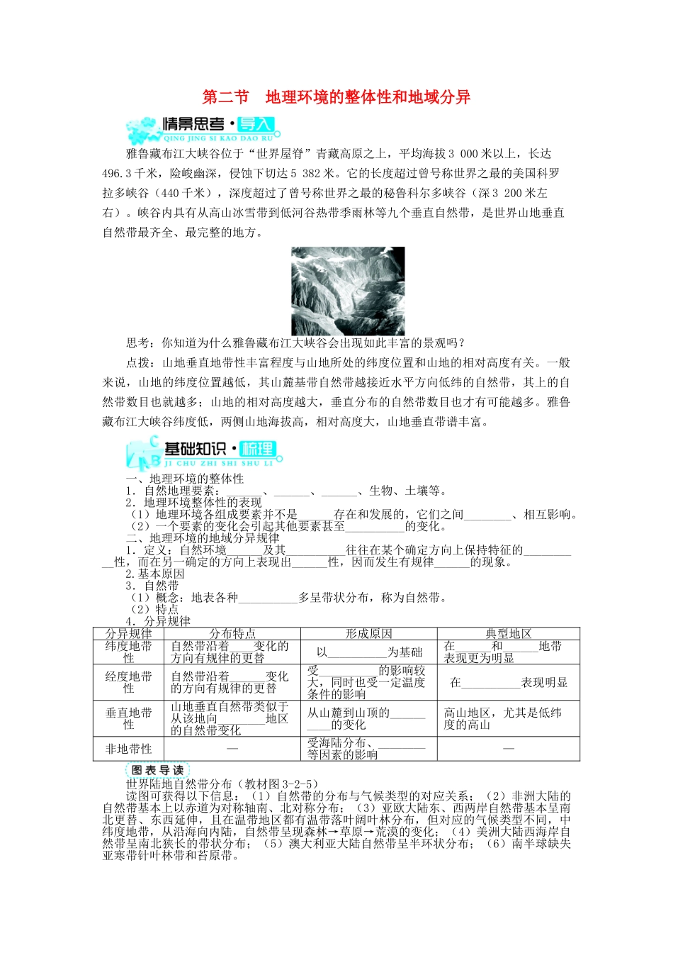 高中地理 第三章 地理环境的整体性和区域差异 第二节 地理环境的整体性和地域分异学案 中图版必修1-中图版高一必修1地理学案_第1页