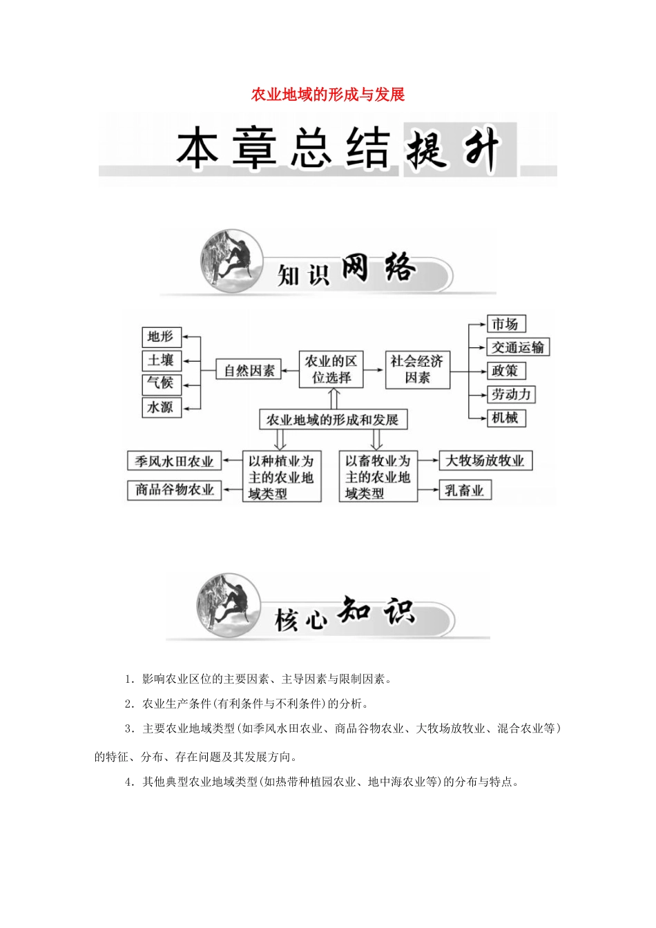 高中地理 第3章 农业地域的形成与发展总结提升学案 新人教版必修2-新人教版高一必修2地理学案_第1页