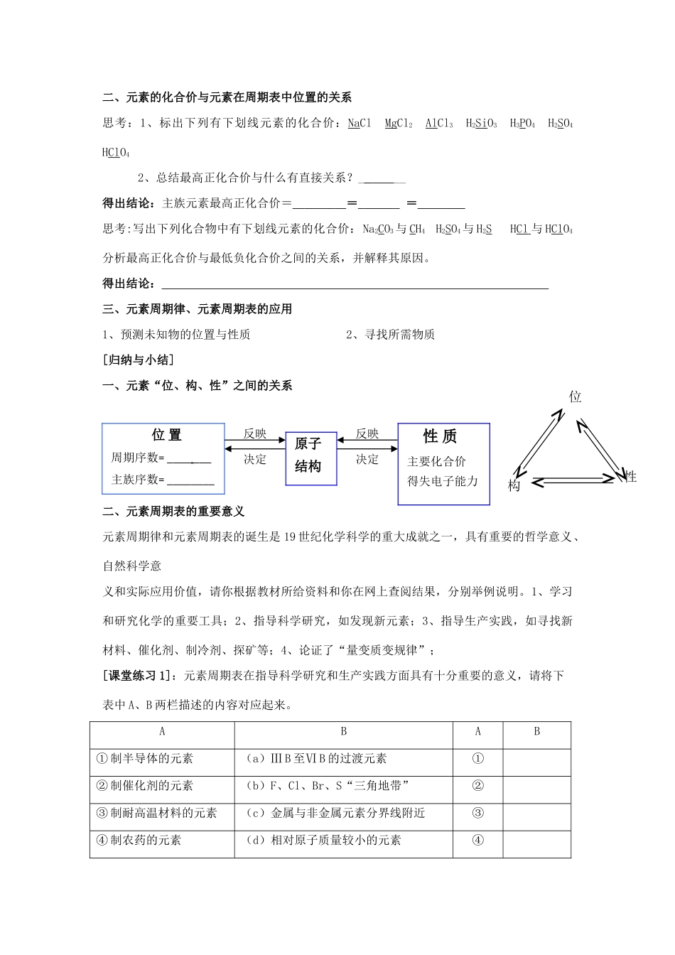 高中化学 专题1 微观结构与物质的多样性 第一单元 核外电子排布与周期律 1.1.4 元素周期表的应用导学案 苏教版必修2-苏教版高一必修2化学学案_第2页