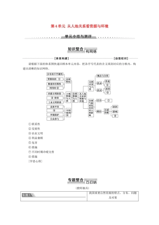 高中地理 第4单元 从人地关系看资源与环境单元小结与测评学案 鲁教版必修1-鲁教版高一必修1地理学案