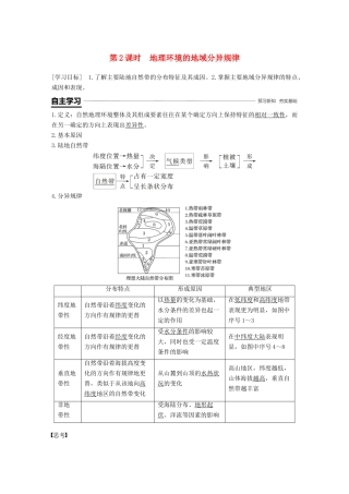 高中地理 第三章 地理环境的整体性和区域差异 第二节 地理环境的整体性和地域分异 第2课时学案 中图版必修1-中图版高一必修1地理学案