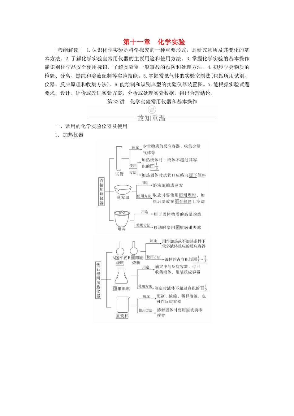 高考化学一轮总复习 第十一章 第32讲 化学实验常用仪器和基本操作学案（含解析）-人教版高三全册化学学案_第1页