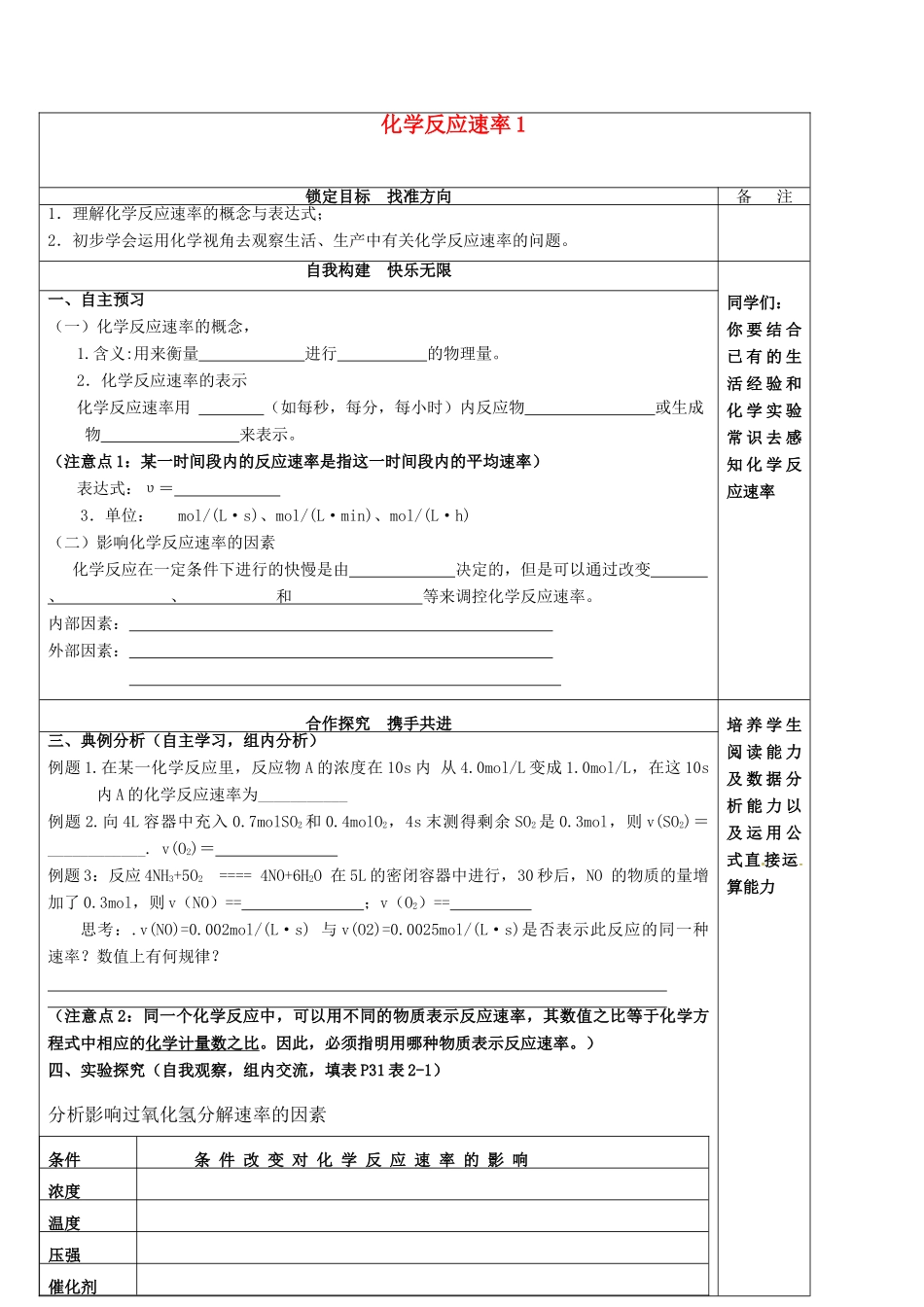 高中化学 2.1.1 化学反应速率导学案 苏教版必修2-苏教版高一必修2化学学案_第1页