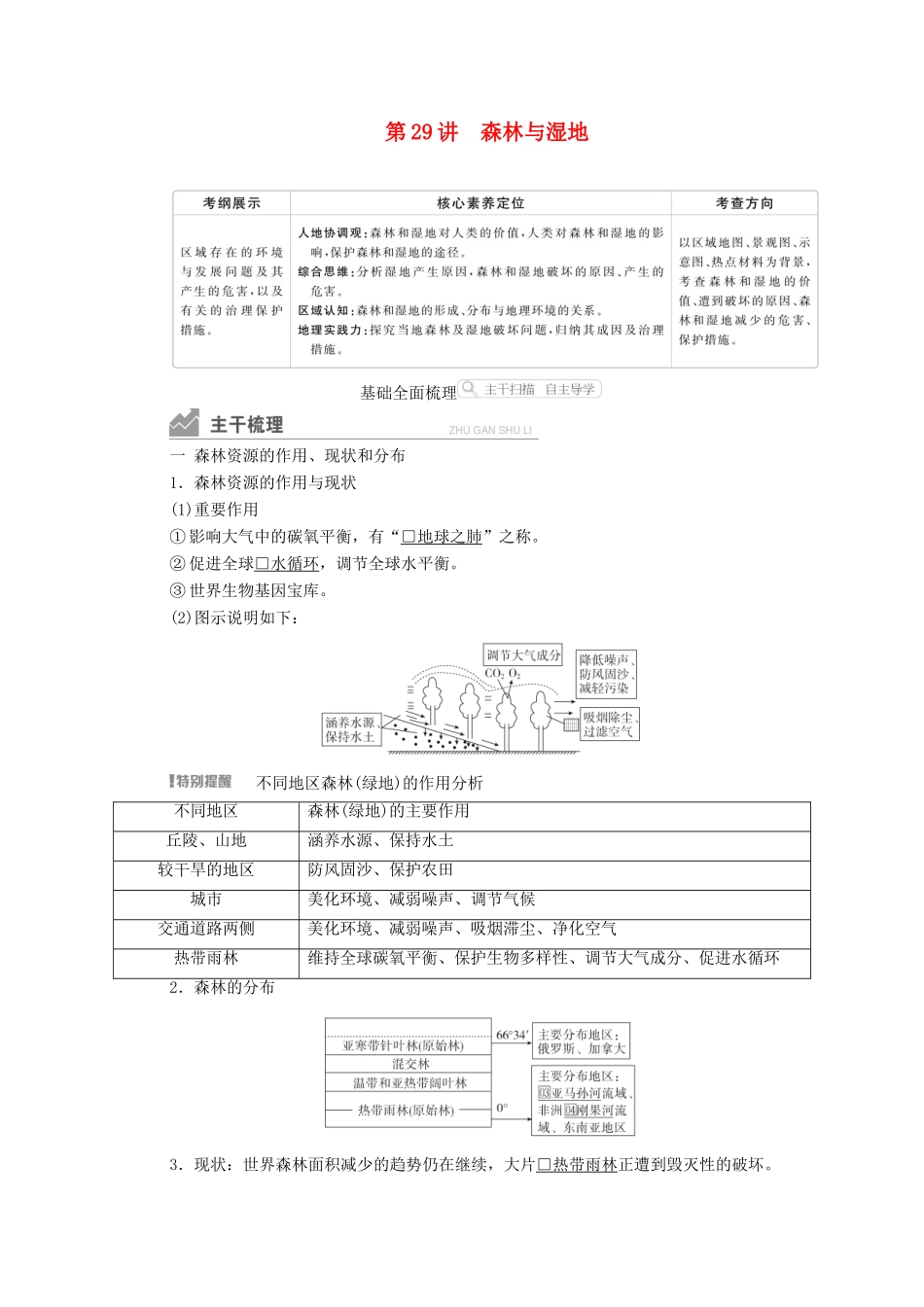 高考地理一轮复习 第三部分 区域可持续发展——重在综合 第二章 区域生态环境建设 第29讲 森林与湿地学案 新人教版-新人教版高三全册地理学案_第1页