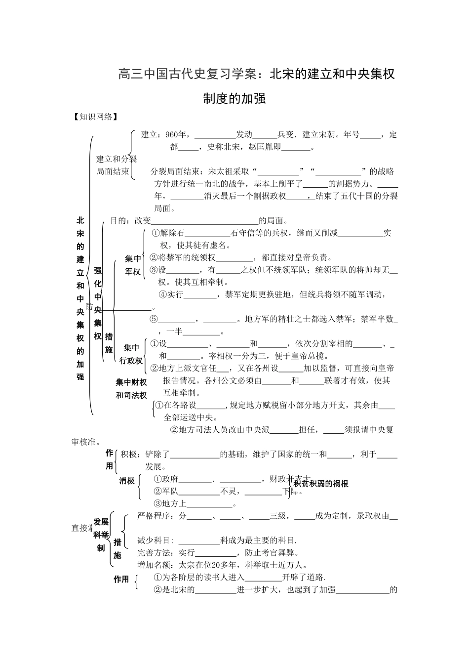 高三中国古代史复习学案：北宋的建立和中央集权制度的加强_第1页