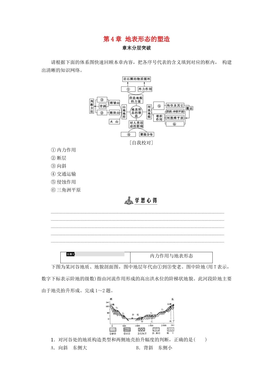 高中地理 第4章 地表形态的塑造章末分层突破学案 新人教版必修1-新人教版高一必修1地理学案_第1页