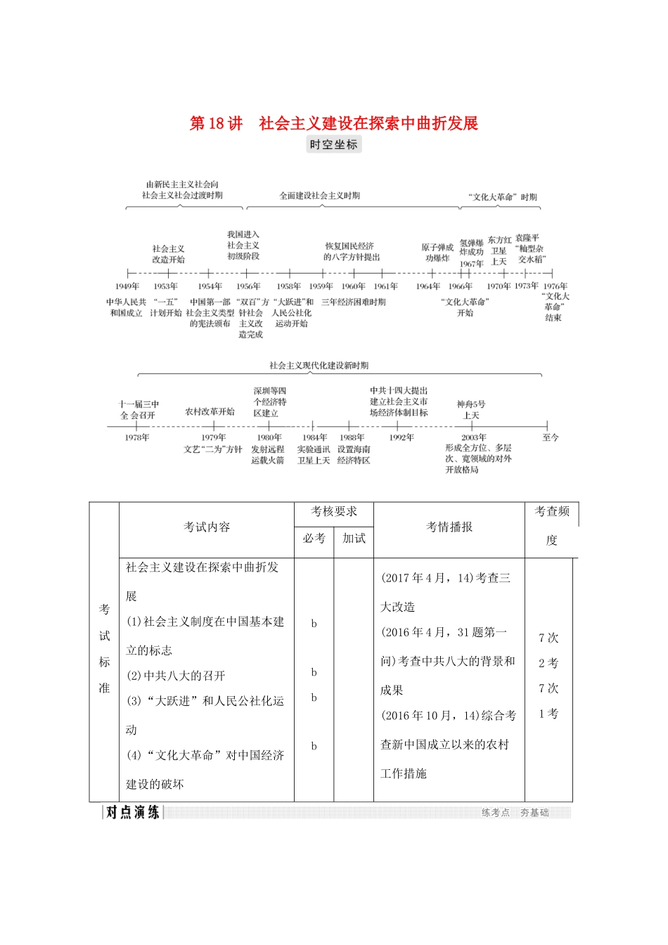 高考历史总复习 专题八 中国社会主义建设道路的探索和现代中国的文化与科技 第18讲 社会主义建设在探索中曲折发展学案-人教版高三全册历史学案_第1页