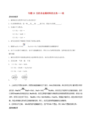 高中化学 初高中衔接 专题19 无机非金属材料的主角——硅学案-人教版高一全册化学学案