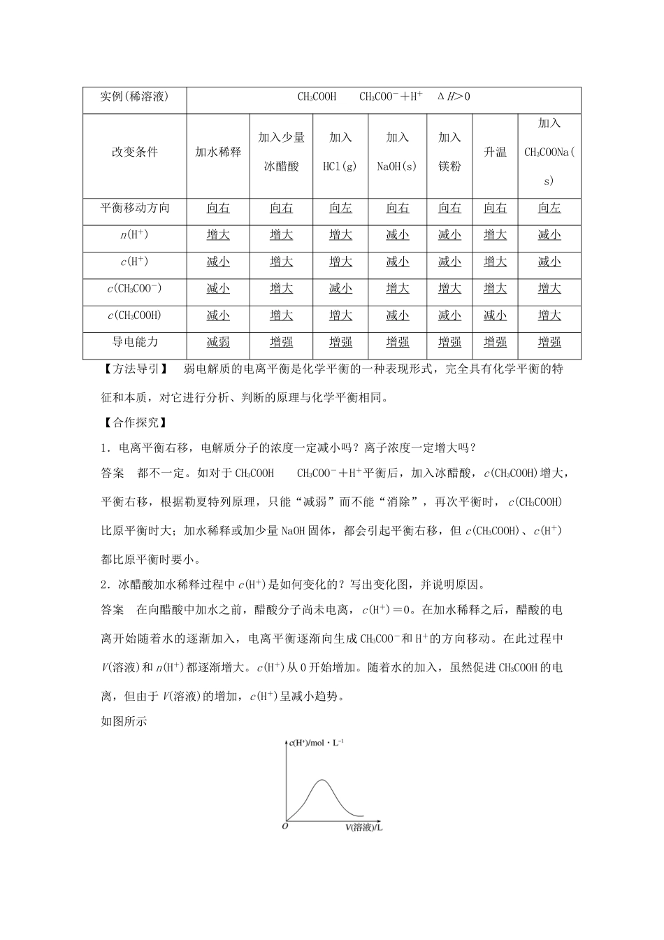高中化学 第三章 水溶液中的离子平衡 第一节 弱电解质的电离（第2课时）弱电解质的电离平衡学案 新人教版选修4-新人教版高二选修4化学学案_第2页