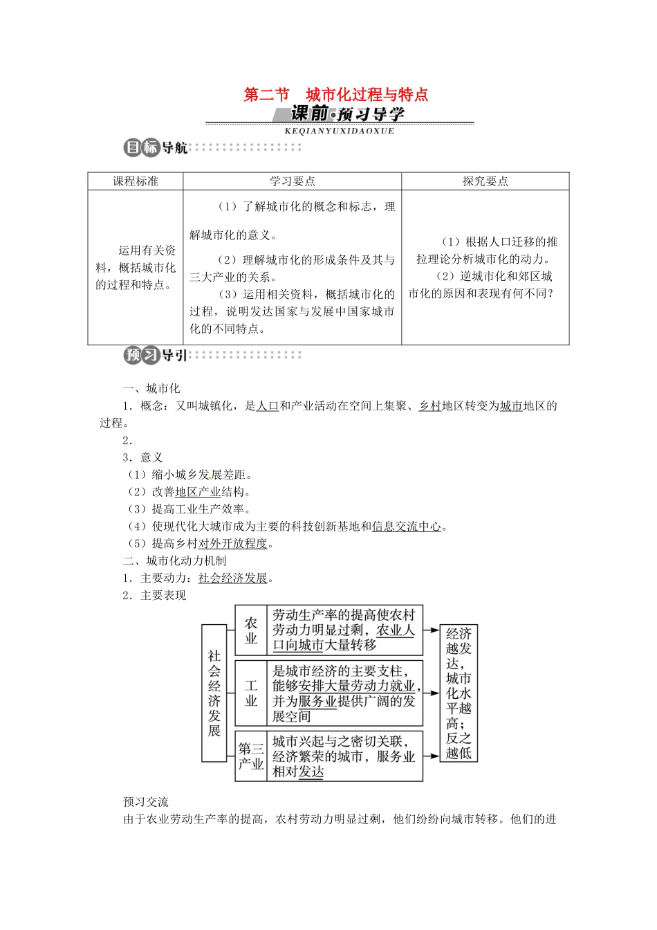 高中地理 第二章 第2节 城市化过程与特点导学案 湘教版必修2-湘教版高一必修2地理学案_第1页