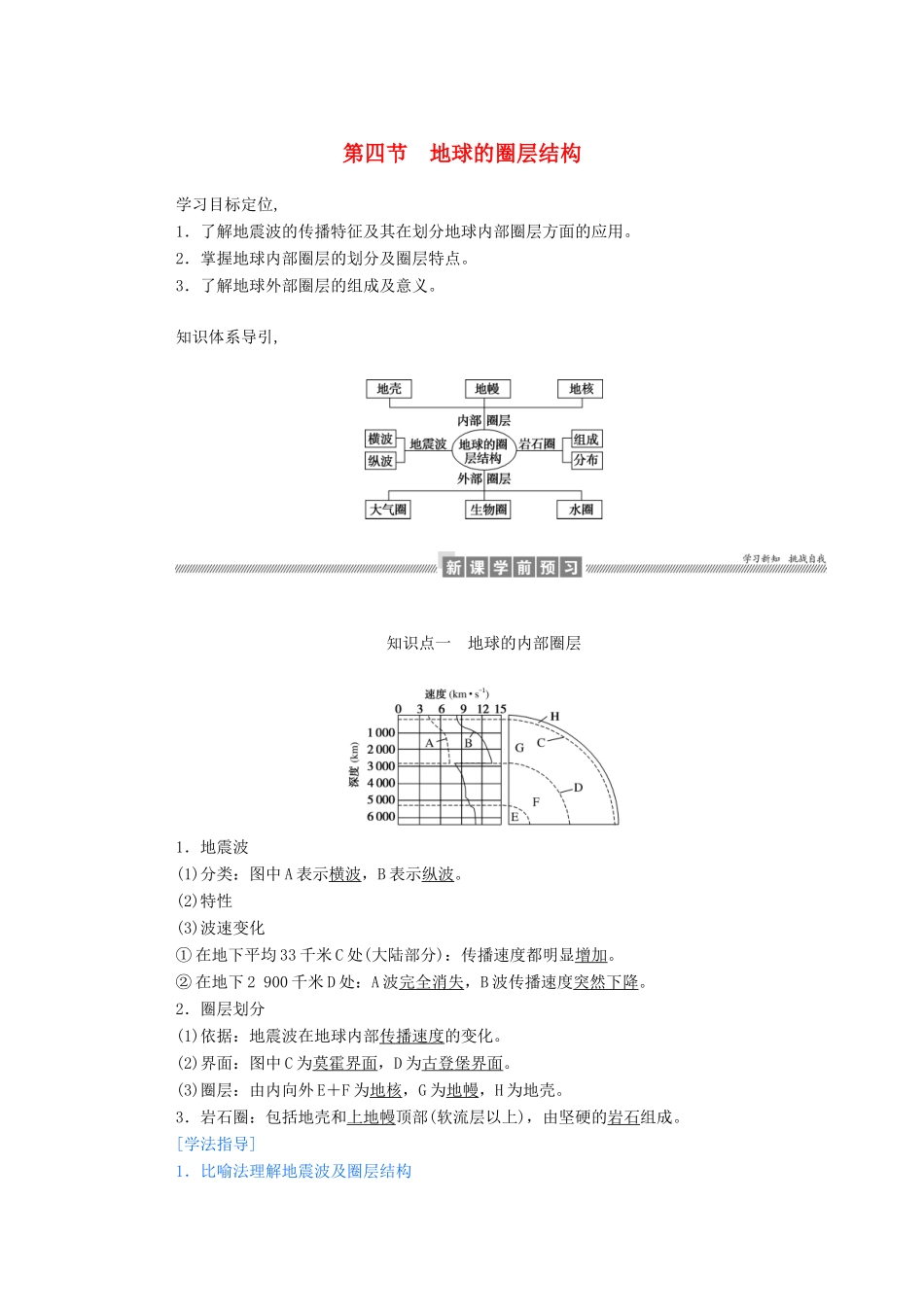 高中地理 第一章 行星地球 1.4 地球的圈层结构学案（含解析）新人教版必修1-新人教版高一必修1地理学案_第1页