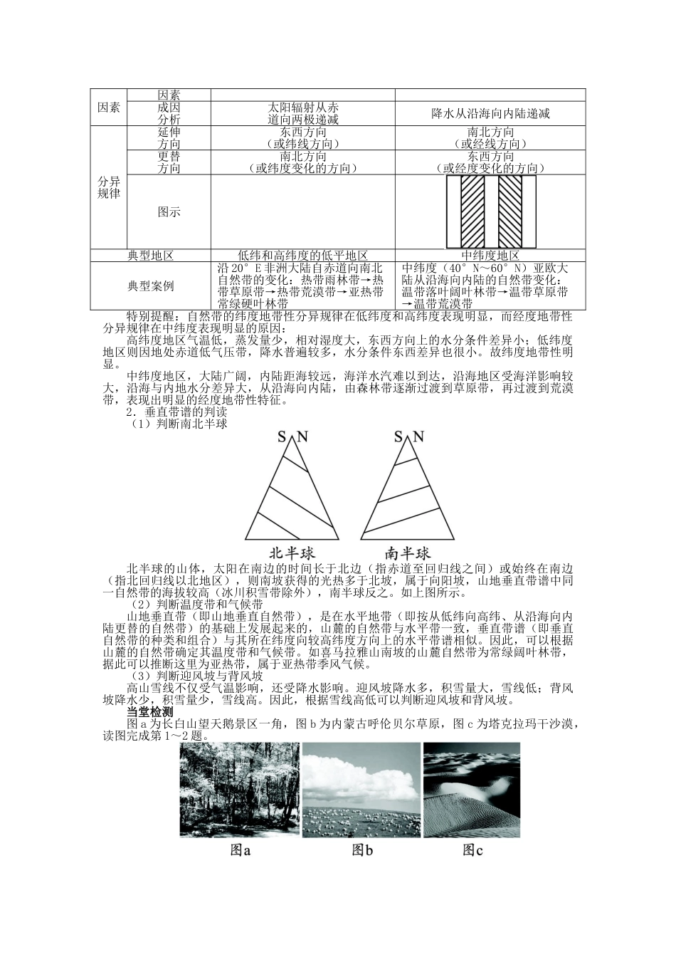 高中地理 第三章 地理环境的整体性和区域差异 第二节 地理环境的整体性和地域分（第2课时）地理环境的地域分异规律学案 中图版必修1-中图版高一必修1地理学案_第2页