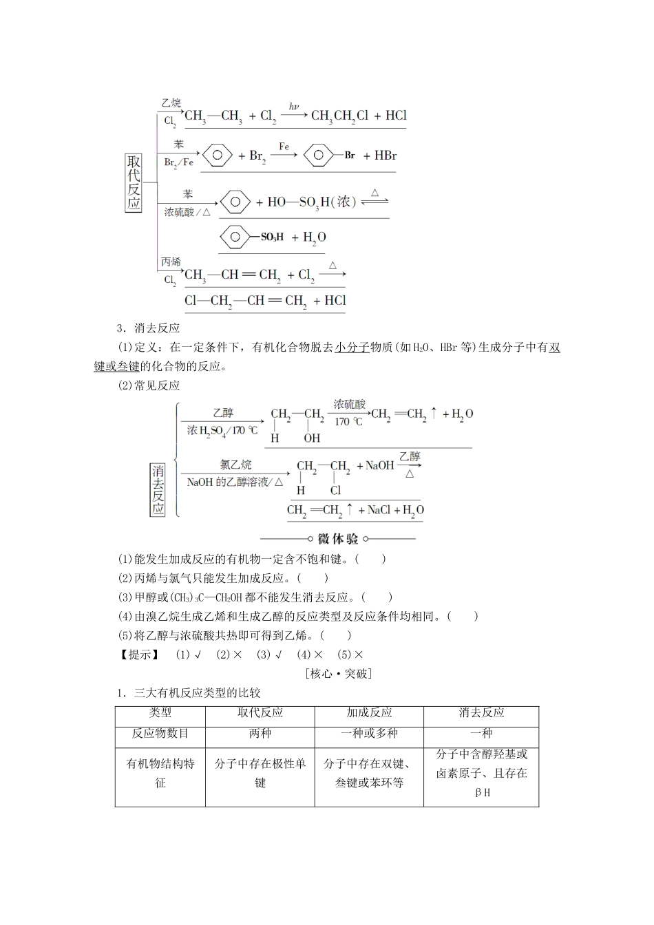 高中化学 第2章 官能团与有机化学反应 烃的衍生物 第1节 有机化学反应类型（第1课时）有机化学反应的主要类型导学案 鲁科版选修5-鲁科版高二选修5化学学案_第2页