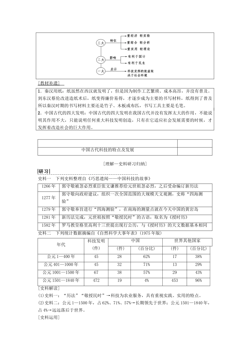高考历史一轮复习 第13单元 古代和现代中国的科技与文化 第25讲 古代中国的科技、文学、戏曲和书画学案 北师大版-北师大版高三全册历史学案_第3页