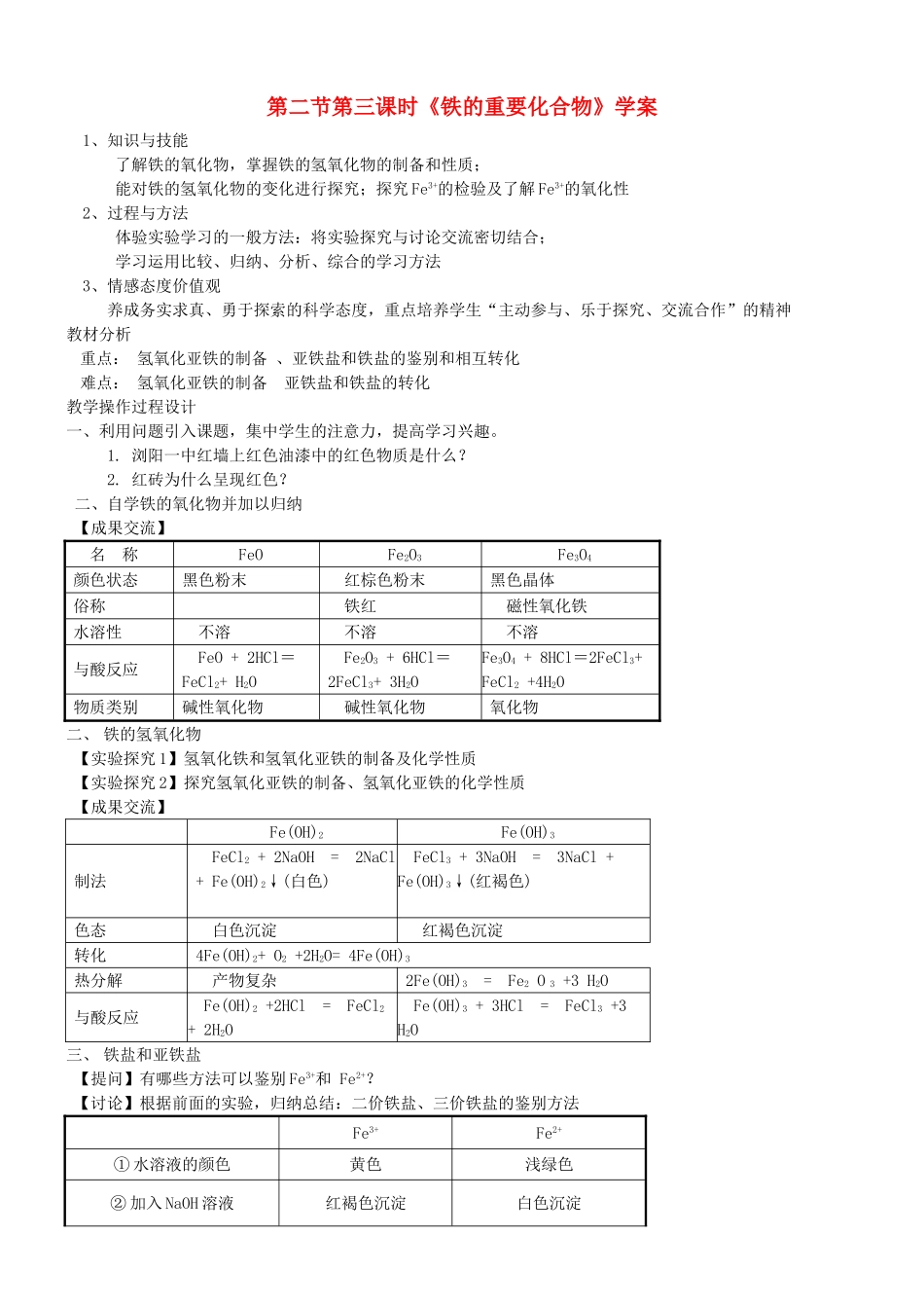 高中化学 3.2《几种重要的金属化合物-铁的重要化合物》学案23 新人教版必修1_第1页