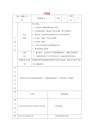 甘肃省武威市中考物理 声现象复习教案2-人教版初中九年级全册物理教案
