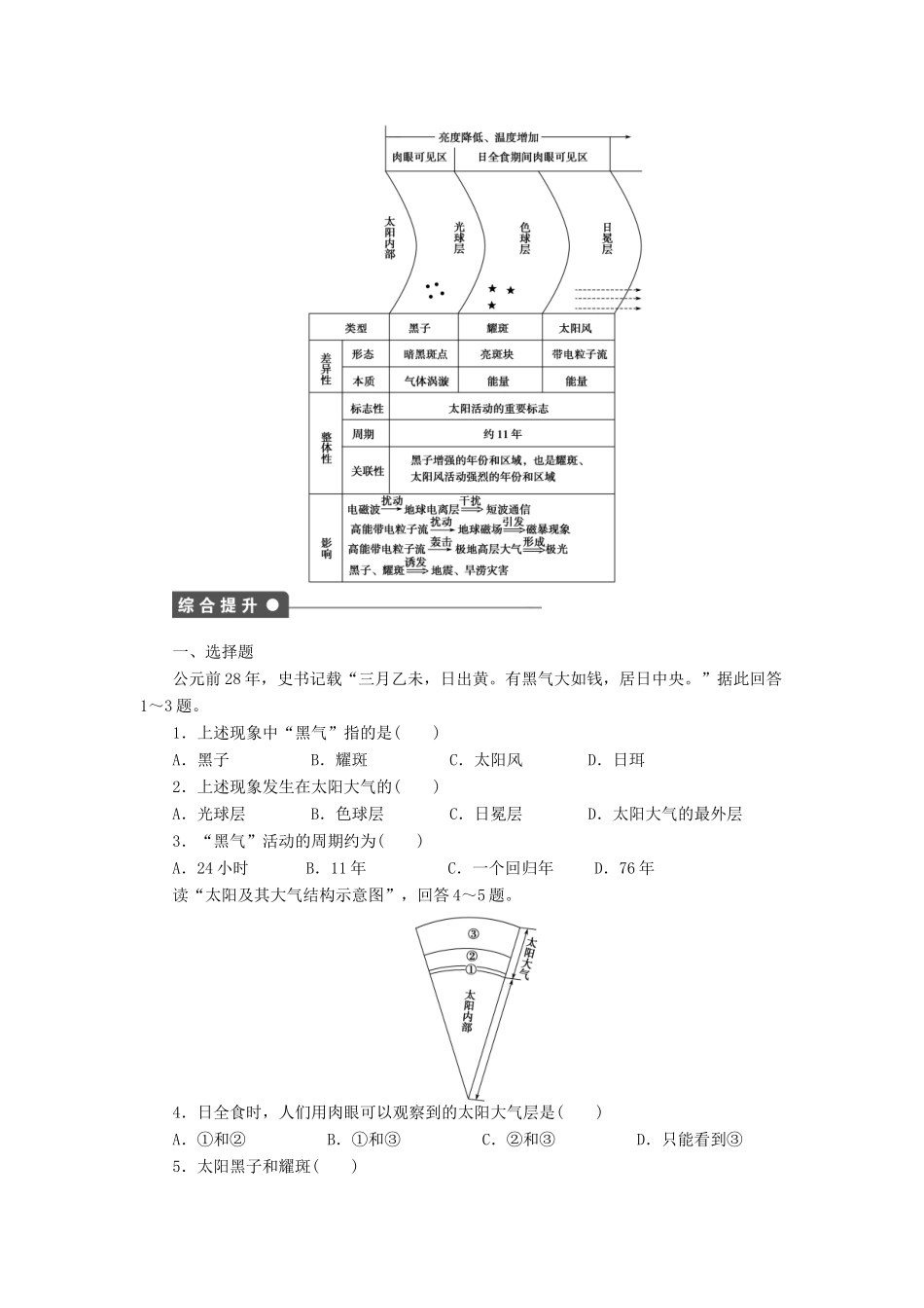 高中地理 第一章 第二节 第2课时 太阳活动对地球的影响导学案 中图版必修1-中图版高一必修1地理学案_第3页