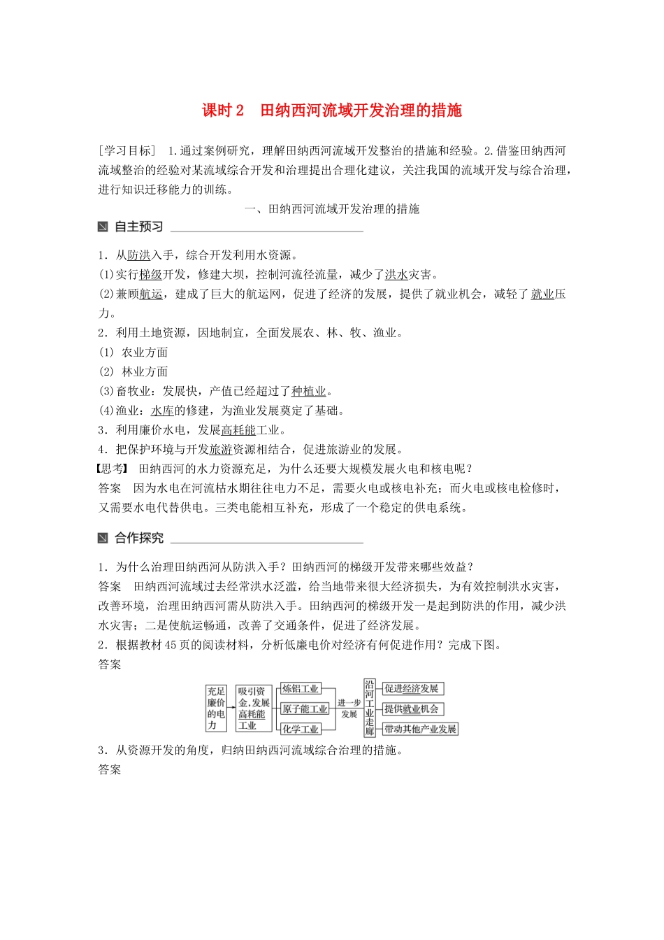 高中地理 第二章 区域可持续发展 第二节 美国田纳西河流域的治理（2）同步备课学案 中图版必修3-中图版高一必修3地理学案_第1页