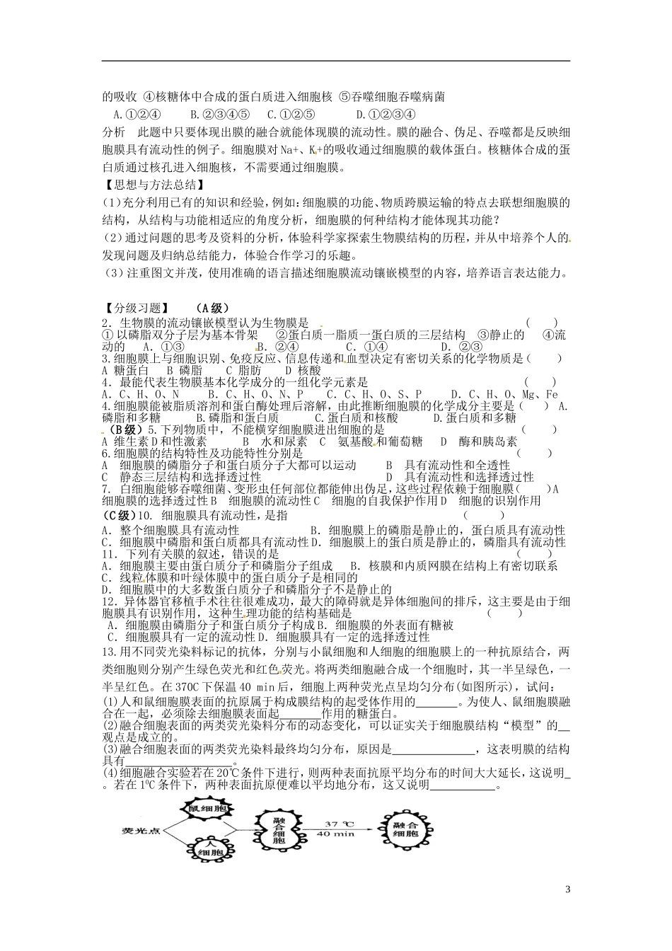 河北省邯郸四中高中生物《42生物膜的流动镶嵌模型》导学案 新人教版必修1_第3页