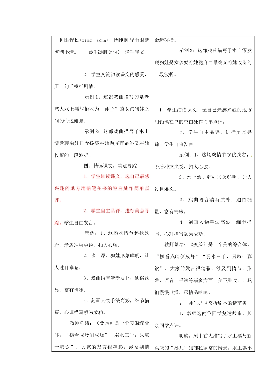 九年级语文下册《14 变脸（第1课时）》教学设计 新人教版-新人教版初中九年级下册语文教案_第3页