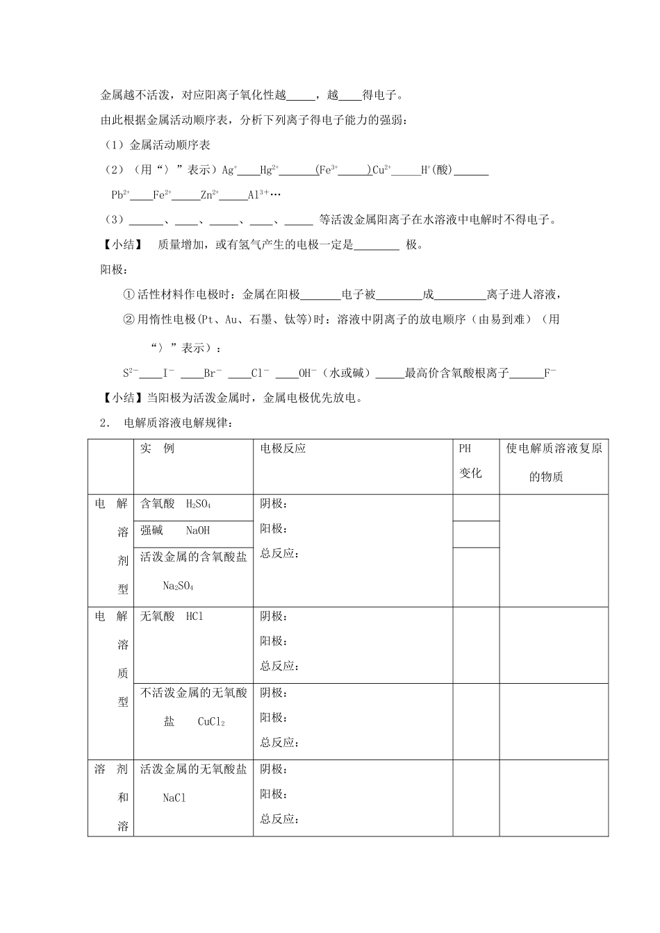 高中化学 第04章 电化学基础 专题4.3.1 电解原理导学案 新人教版选修4-新人教版高二选修4化学学案_第3页